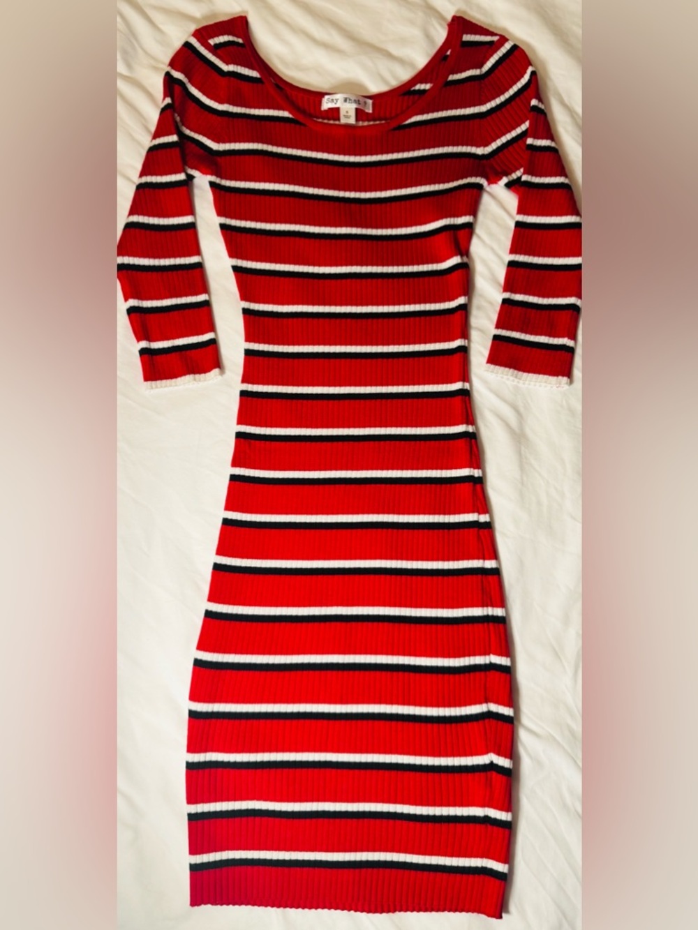 Red Striped Ribbed Bodycon Dress - Women